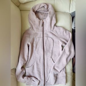 Lululemon scuba zippered hoodie heathered pink rose gold zipper size 2
